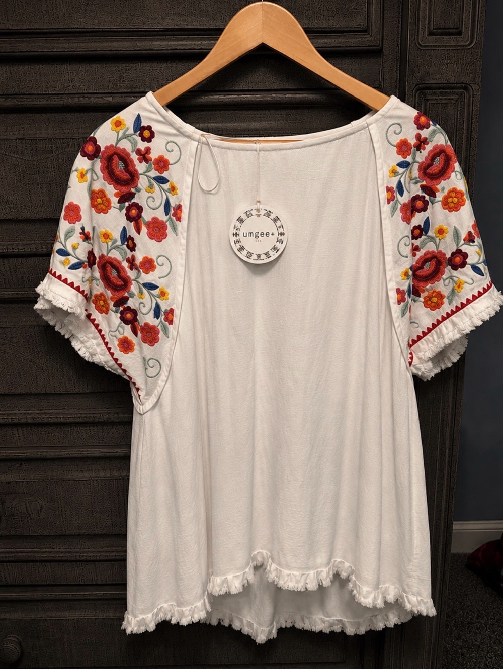 Umgee White Embroidered Boho Short Sleeve Top